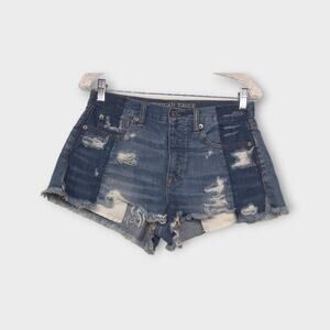 Womens American Eagle Vintage High Rise Festival Distressed Raw Hem Shorts Sz 4